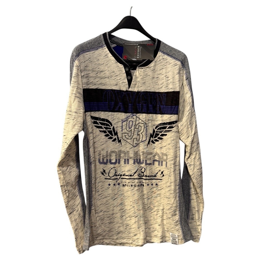 Oxygen 1993 Long Sleeve Henley Shirt Mens L‎ Graphic Tee NWT